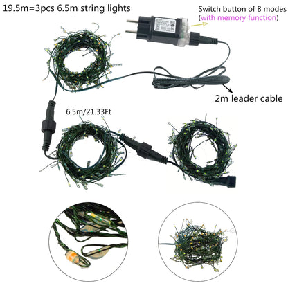 LED String Fairy Lights Green Wire Outdoor Cluster Christmas Tree Lights Garland For New Year Street Home Party Wedding Decor