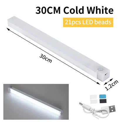 LED Motion Sensor Night Light USB Rechargeable Bar Lights For Bedroom Wardrobe Hallway Staircase Under Cabinet Lighting