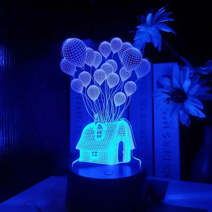 1pc  Balloon House 3D Night Light, 3D Optical Illusion Lamp With Touch, 7-Color Changing Ambient Light For Bedroom