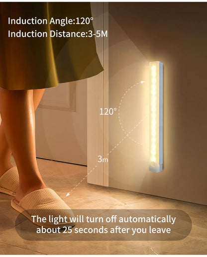 LED Motion Sensor Night Light USB Rechargeable Bar Lights For Bedroom Wardrobe Hallway Staircase Under Cabinet Lighting