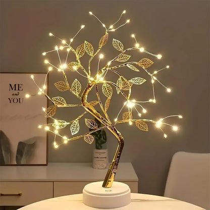 36 LED Pearl Gold Leaf Tree Light USB/Battery Tabletop Lamp for Bedroom Living Room Decorfor New Year Christmas Halloween