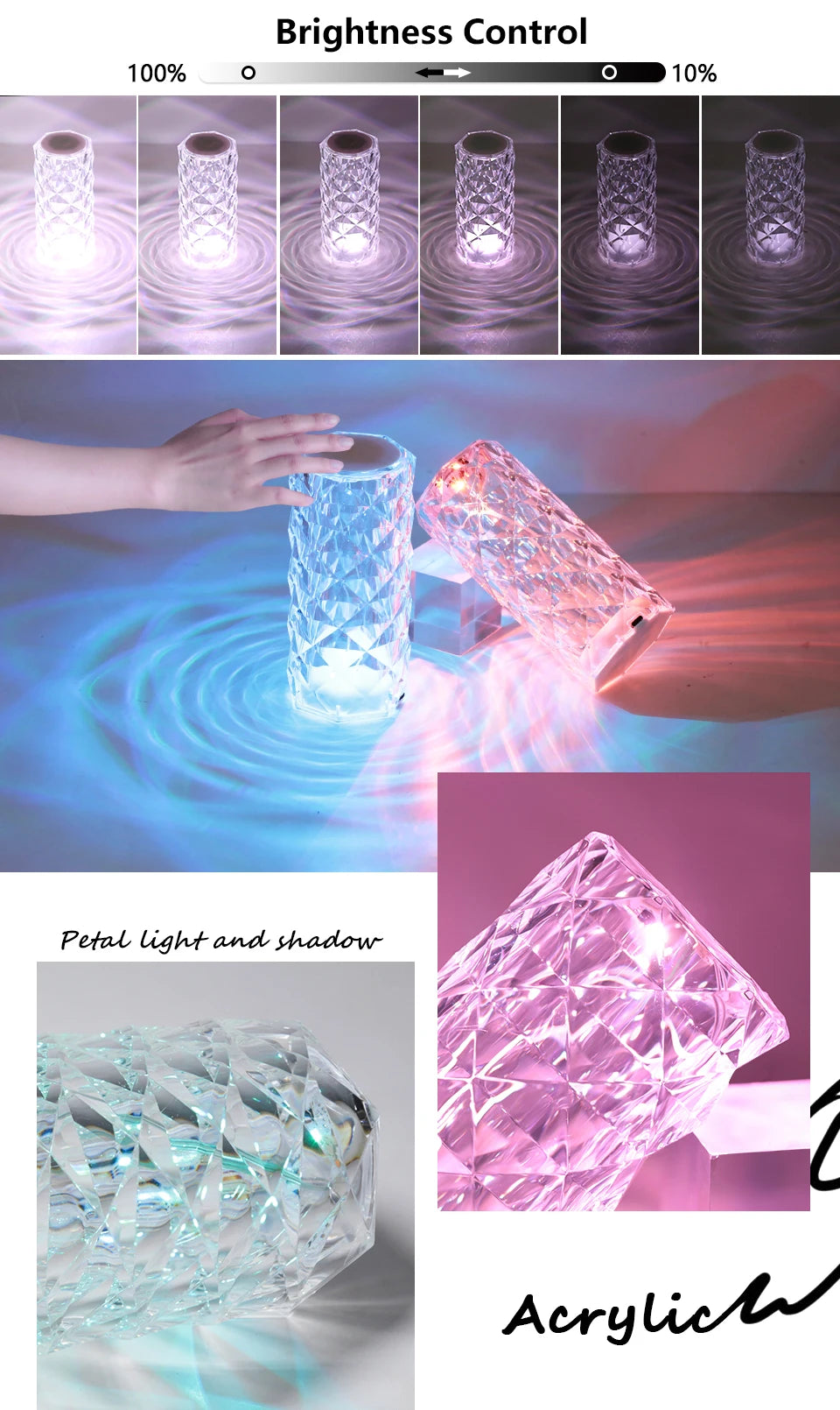 16 Colors Touch Remote Diamond Rose LED Crystal Lamps