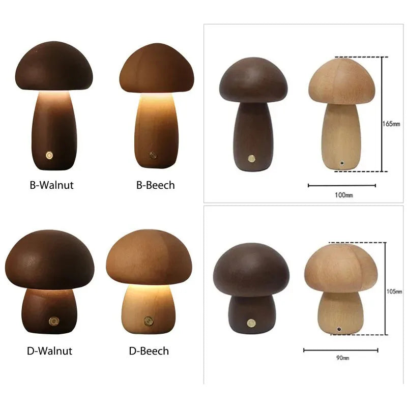 Cute Mushroom LED Night Light Wooden Bedside Table Lamp with Touch Switch Room Decoration High-level Environmental Mushroom Lamp