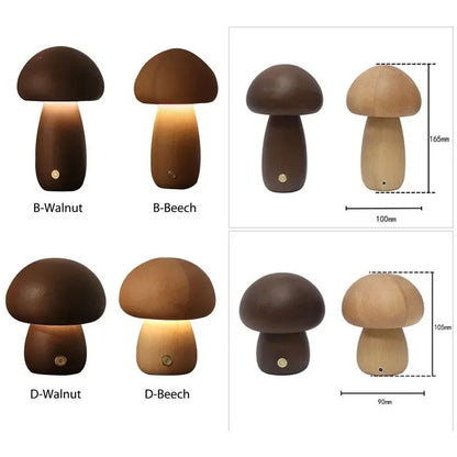 Cute Mushroom LED Night Light Wooden Bedside Table Lamp with Touch Switch Room Decoration High-level Environmental Mushroom Lamp