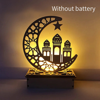 Ramadan Wooden Moon Star Lights Decoration Home Bedroom Festival Decor 2025 Ramadan Party Lighting Decorative Night Lamps