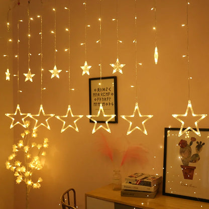 Star Moon Led Curtain Garland String Light EID Mubarak Ramadan Decoration for Home 2024 Islam Muslim Event Party Supplies Decor