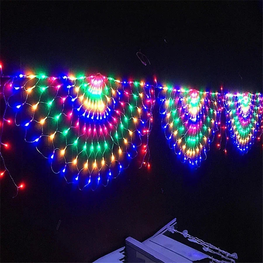 EU/US Plug 3M 3 Peacock LED Net Light Outdoor Mesh Light Window Curtain Backdrop Wall Christmas New Years Fairy String Light