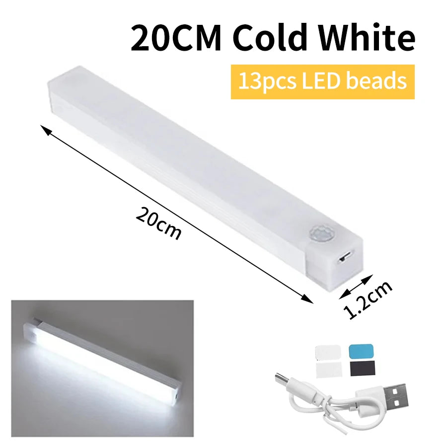 LED Motion Sensor Night Light USB Rechargeable Bar Lights For Bedroom Wardrobe Hallway Staircase Under Cabinet Lighting