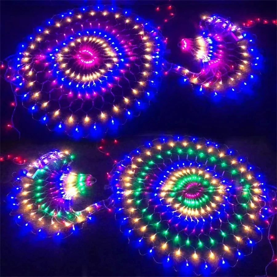 EU/US Plug 3M 3 Peacock LED Net Light Outdoor Mesh Light Window Curtain Backdrop Wall Christmas New Years Fairy String Light