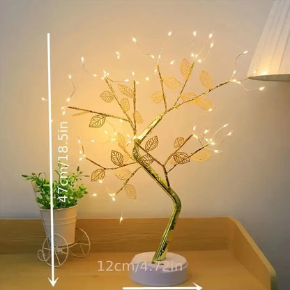 36 LED Pearl Gold Leaf Tree Light USB/Battery Tabletop Lamp for Bedroom Living Room Decorfor New Year Christmas Halloween