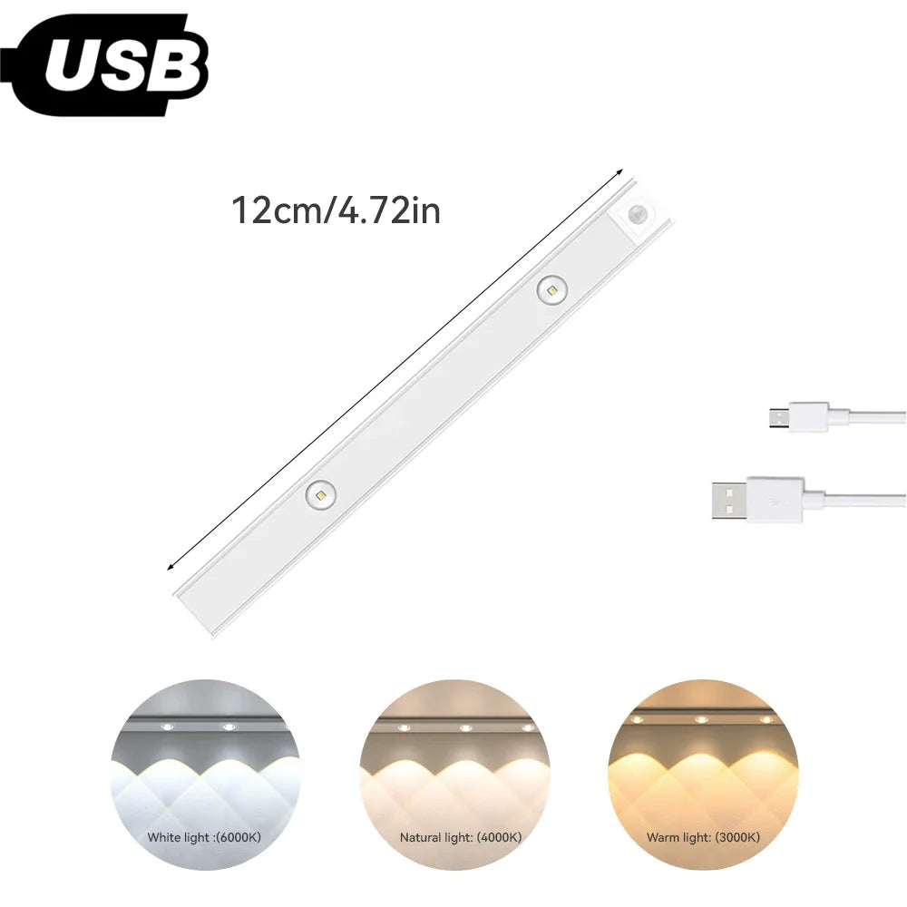 LED Under Cabinet Light Motion Sensor Night Light USB Rechargeable Ripple Light With 3 Colors Temperatures Infinitely Dimmable