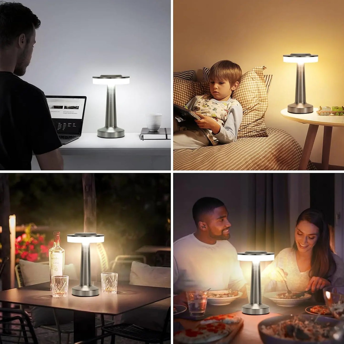 LED Table Lamp Touch Sensor Rechargeable Desktop Night Light Wireless Reading Lamp for Restaurant Hotel Bar Bedroom Decor Light