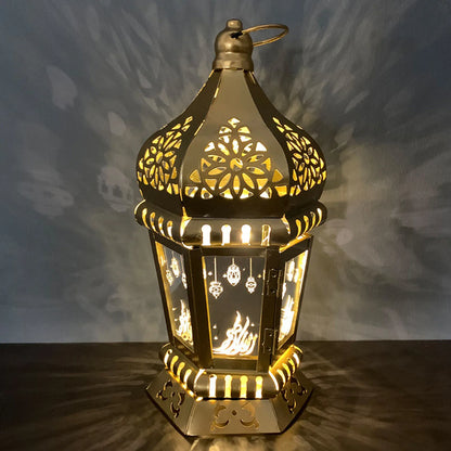 Ramadan Light Decorative Lights Iron PVC Gifts 13x13x28cm Hanging Ornaments Home Eid Decorations LED Lantern