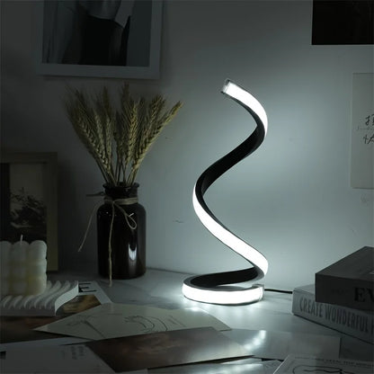 Modern LED table light with USB - adjustable brightness, warm white light, spiral design, suitable for bedroom, living room, off