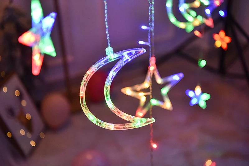 Ramadan Decoration 2025 Star Moon Curtain Garland String Light Aid EID Mubarak for Home Arabic Islam Muslim Event Party Supplies