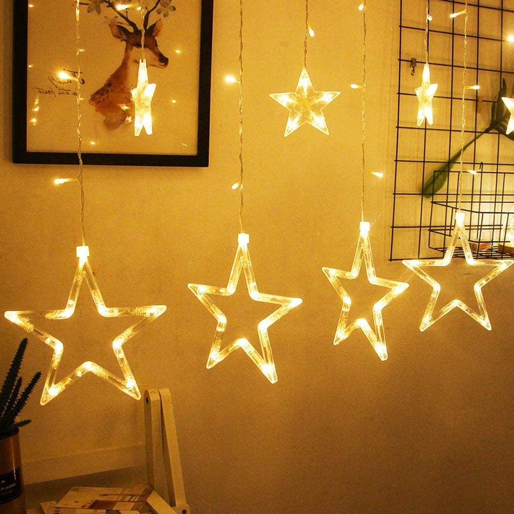 138LED Star String Light Waterproof 8 Modes Warm White Curtain Lights for Ramadan Party Bedroom Wedding Christmas Decoratio