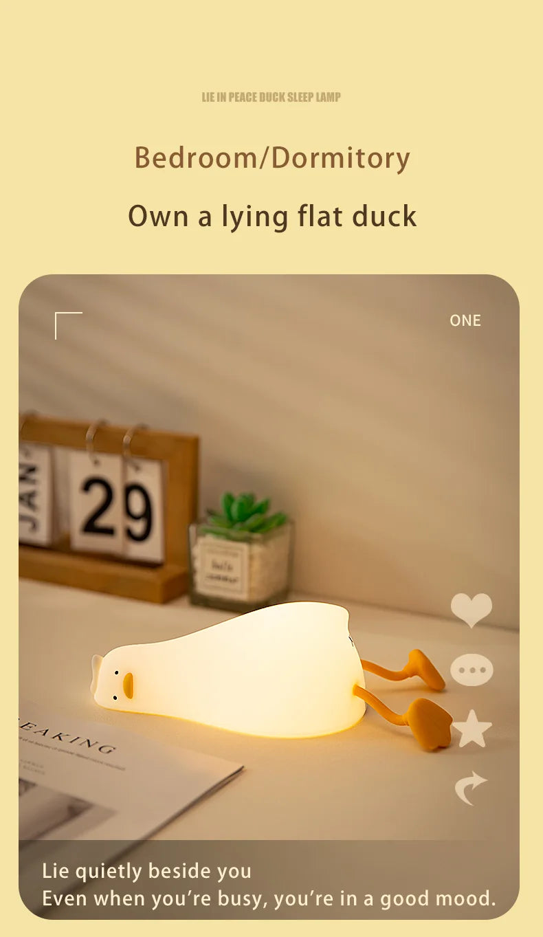 USB Rechargeable Table Lamp Duck Silicone Sleep Lamp Mood Light Bedside for Room Decoration Creative Gift Children Night Light