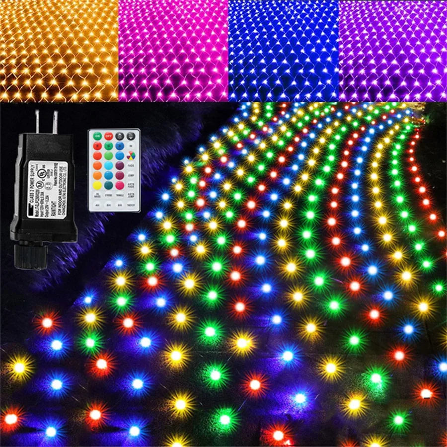 Connectable 3X2M RGB LED Net Lights 224 LED Christmas Net Lights With Remote Outdoor Plug in Bushes LED Net Mesh String Lights