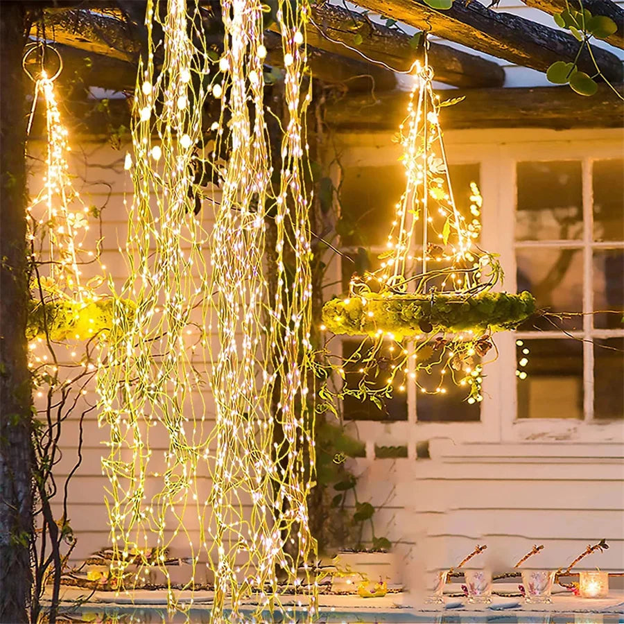 New 100/200LED Copper Wire Tree Vine Waterfall String Lights DIY Christmas Garland Fairy Lights for Party Wedding Holiday Decor