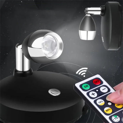 Indoor Home Spotlight DC5V USB Rechargeable Rotating Head Dimming Night Lamp with Remote for Bedroom,Study