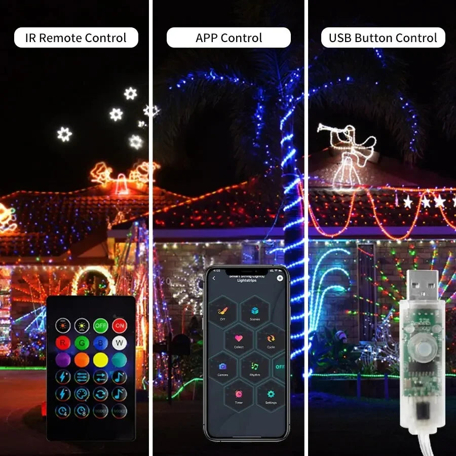 5M/10M/20M RGBIC LED Smart Fairy Lights Bluetooth APP Control String Light DIY for Christmas Party Wedding Home Decoration