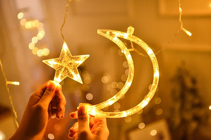 Ramadan Decoration 2025 Star Moon Curtain Garland String Light Aid EID Mubarak for Home Arabic Islam Muslim Event Party Supplies