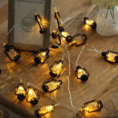 1m 10LED Mini Retro Kerosene Holiday String Light Battery Powered Lantern Fairy Garland Light for Bedroom Ramadan Decoration