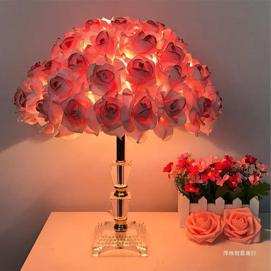 Table Lamp Rose Crystal Table Lamp Wedding Gift Ins Creative Wedding Princess Wedding Room Everlasting Warm Bedroom Bedside Lamp