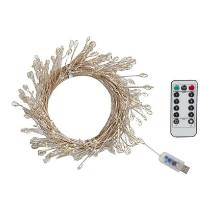 200/400 LED USB Firecracker Fairy Light Outdoor Firecracker Cluster Twinkle String Light with Remote for Wreath DIY Party Decor