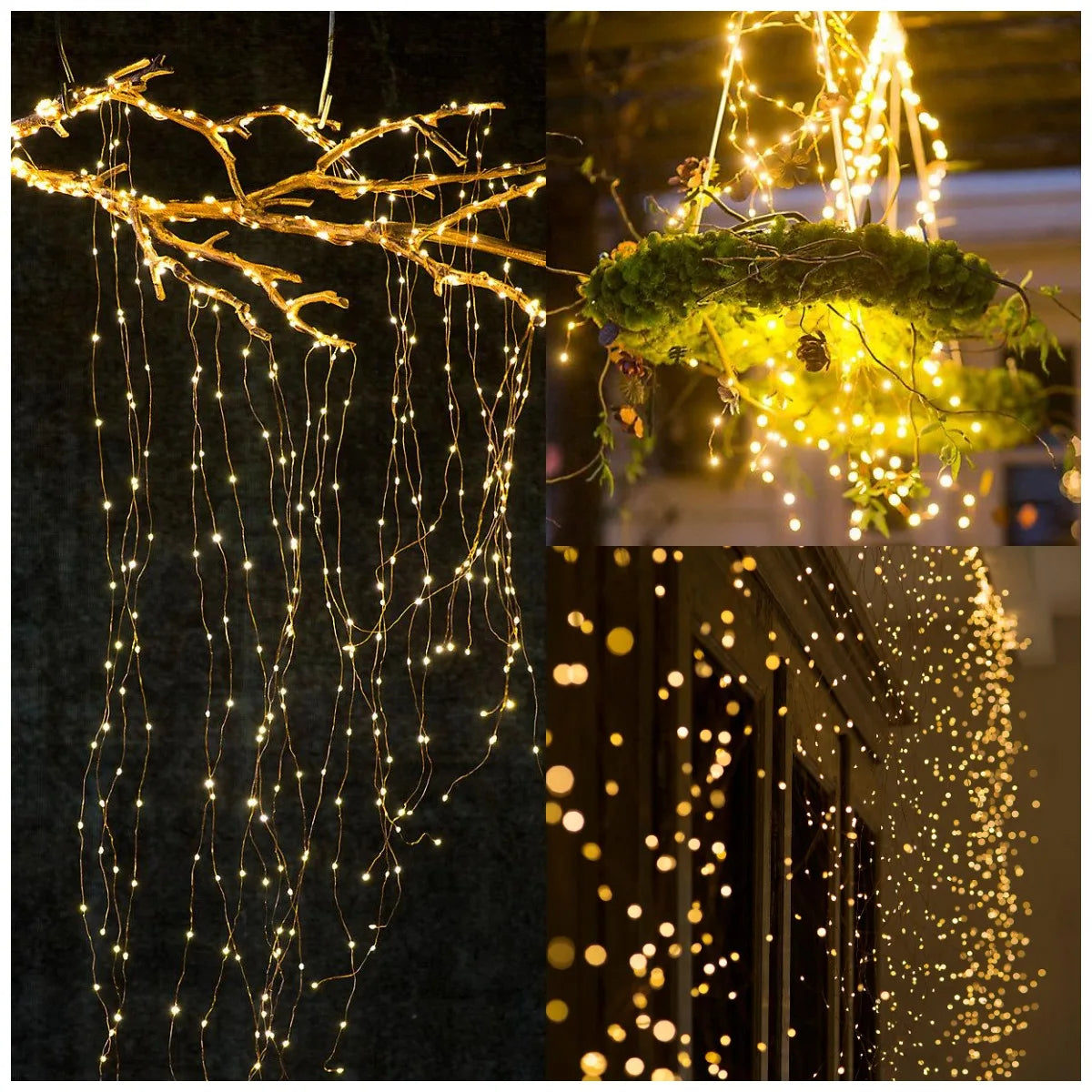 Christmas Green Wire Branch Lights Plug Outdoor LED Waterfall Garland String Fairy Lights Decoration For Holiday Lighting Party