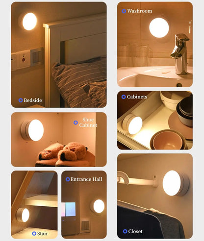 360 Rotated PIR Motion Sensor LED Night Light Wall Lamps Rechargeable Under Cabinet Light Wireless Closet Night Lamp