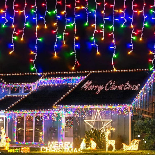 Christmas Lights Outdoor Decoration 5m Droop 0.4-0.6m Led Curtain Icicle String Lights Garden Xmas Party Decorative Lights