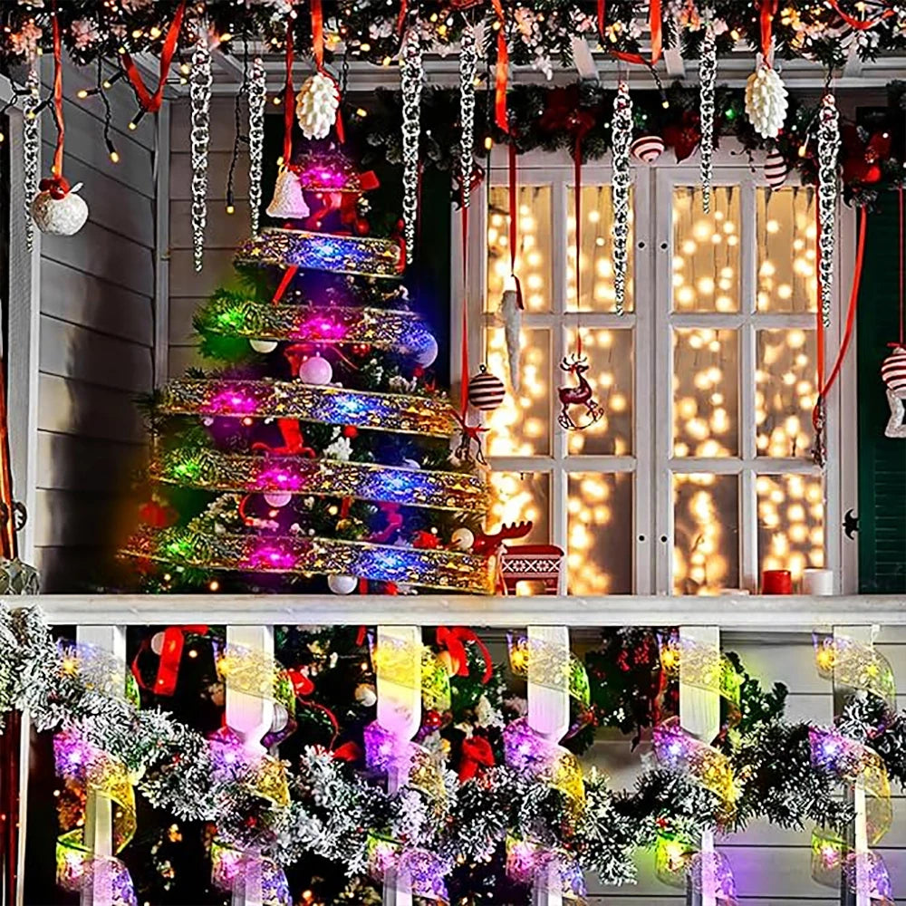 Christmas Tree Ribbon String Lights Battery Powered Ribbon Bows Lights For Gift Wrapping Indoor Christmas Decorations Lights