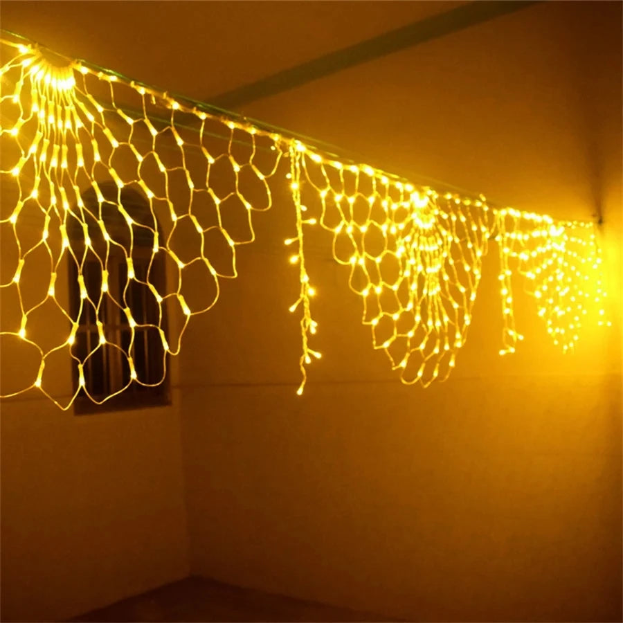 EU/US Plug 3M 3 Peacock LED Net Light Outdoor Mesh Light Window Curtain Backdrop Wall Christmas New Years Fairy String Light