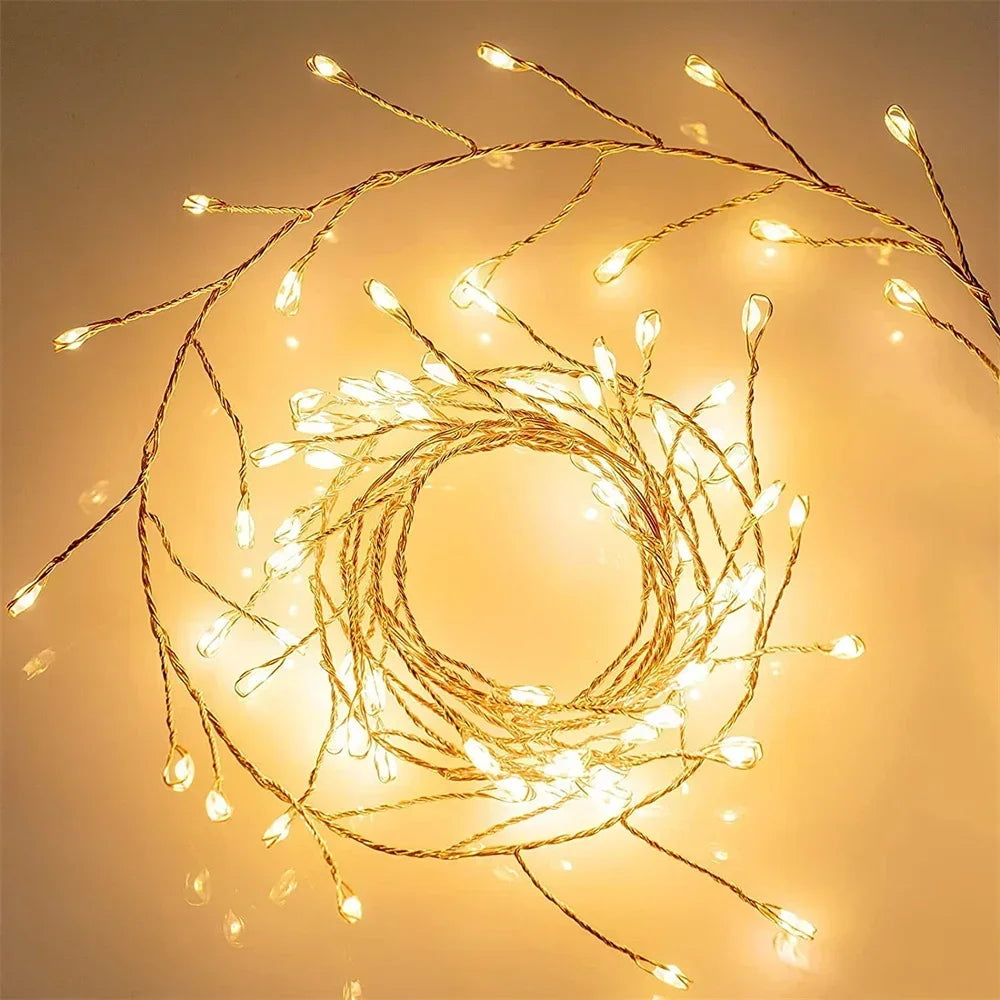 200/400 LED USB Firecracker Fairy Light Outdoor Firecracker Cluster Twinkle String Light with Remote for Wreath DIY Party Decor