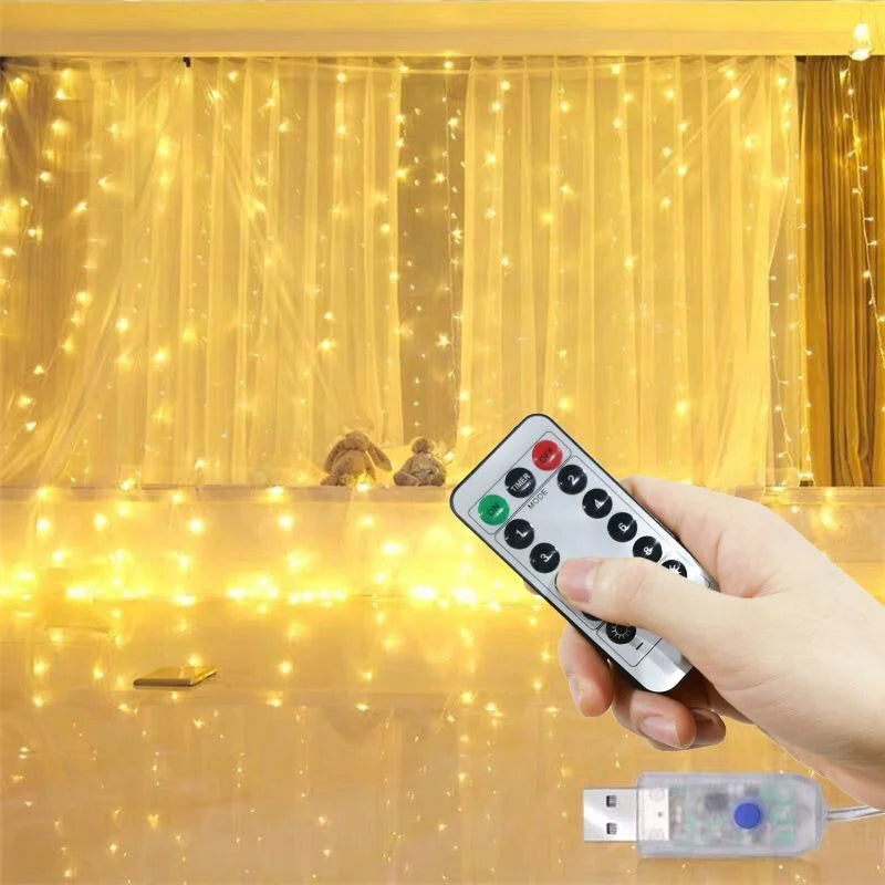 3/6M USB LED String Light 8 Mode Remote Christmas Fairy Garland Curtain Light Decor For Home Holiday Decorative New Year Lamp