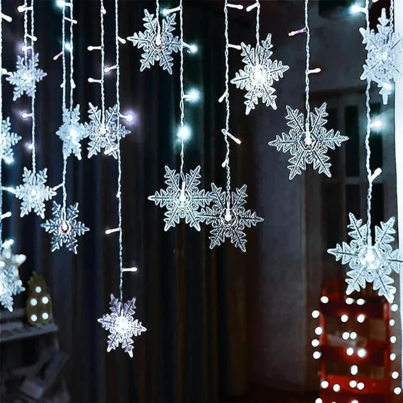 Christmas Snowflake Window Curtain String Lights Waterproof Lights Indoor Outdoor Decorations for Bedroom Party Xmas Decorations