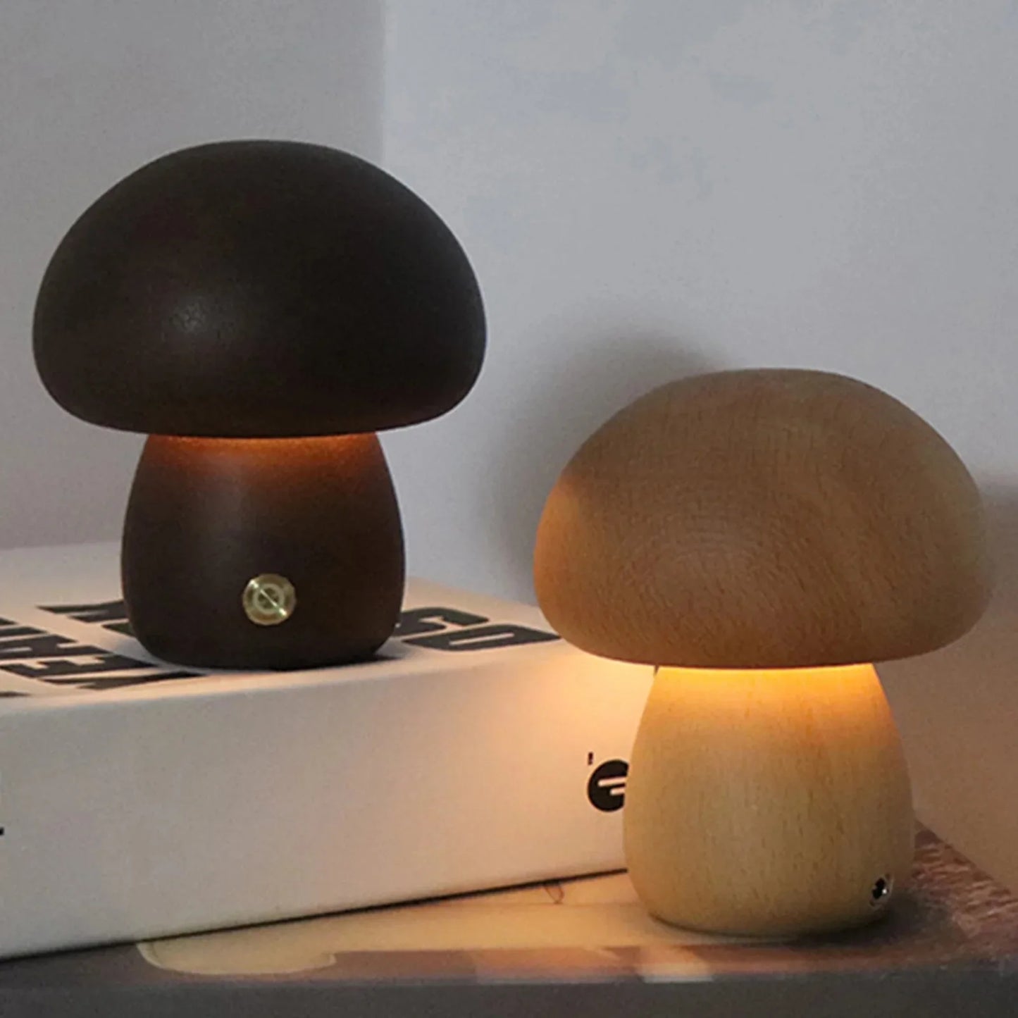 Cute Mushroom LED Night Light Wooden Bedside Table Lamp with Touch Switch Room Decoration High-level Environmental Mushroom Lamp