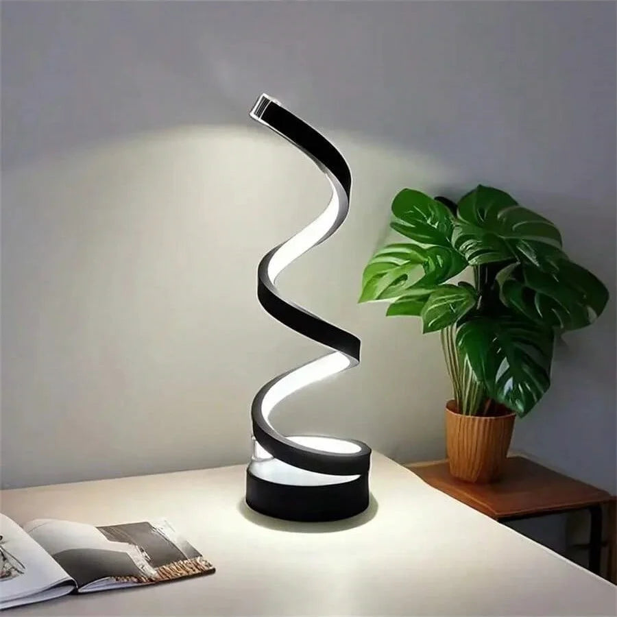 Modern LED table light with USB - adjustable brightness, warm white light, spiral design, suitable for bedroom, living room, off