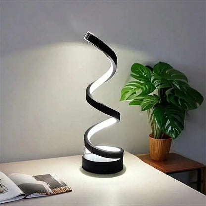 Modern LED table light with USB - adjustable brightness, warm white light, spiral design, suitable for bedroom, living room, off