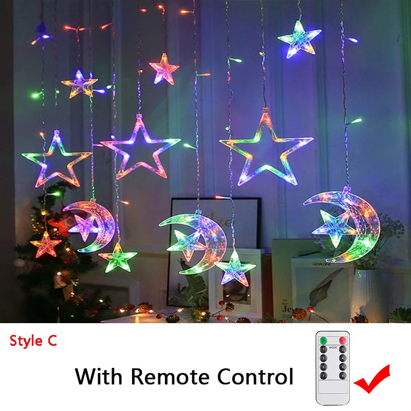 Ramadan Decoration 2025 Star Moon Curtain Garland String Light Aid EID Mubarak for Home Arabic Islam Muslim Event Party Supplies