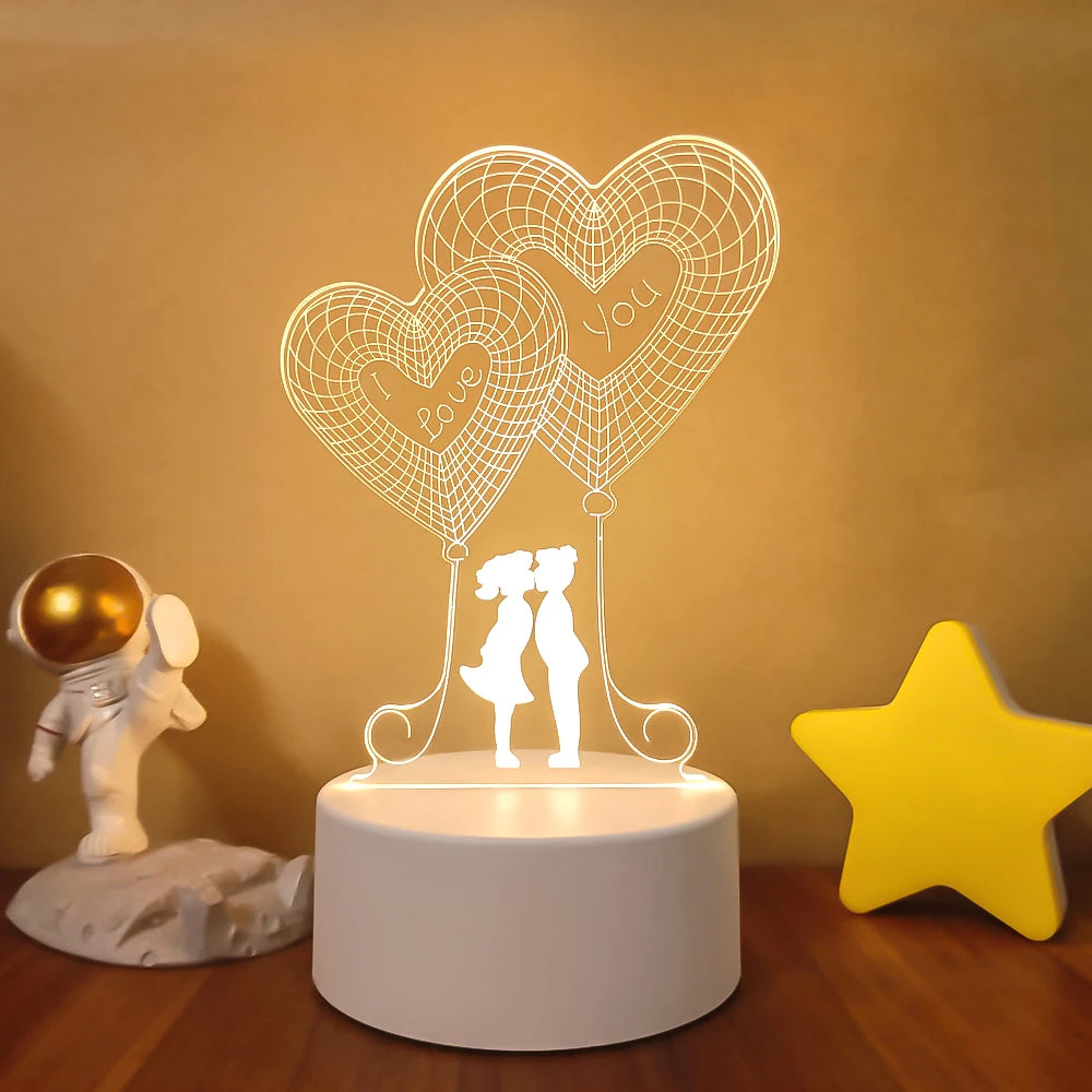 Romantic Love 3D Lamp Heart-shaped Balloon Acrylic LED Night Light Decorative Table Lamp Valentine's Day Sweetheart Wife's Gift