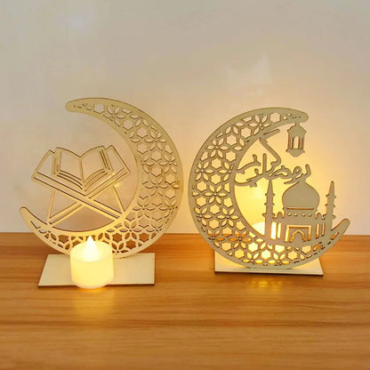 Party Decor Muslim Wooden Kareem Ramadan EID Mubarak Islamic Candles Light