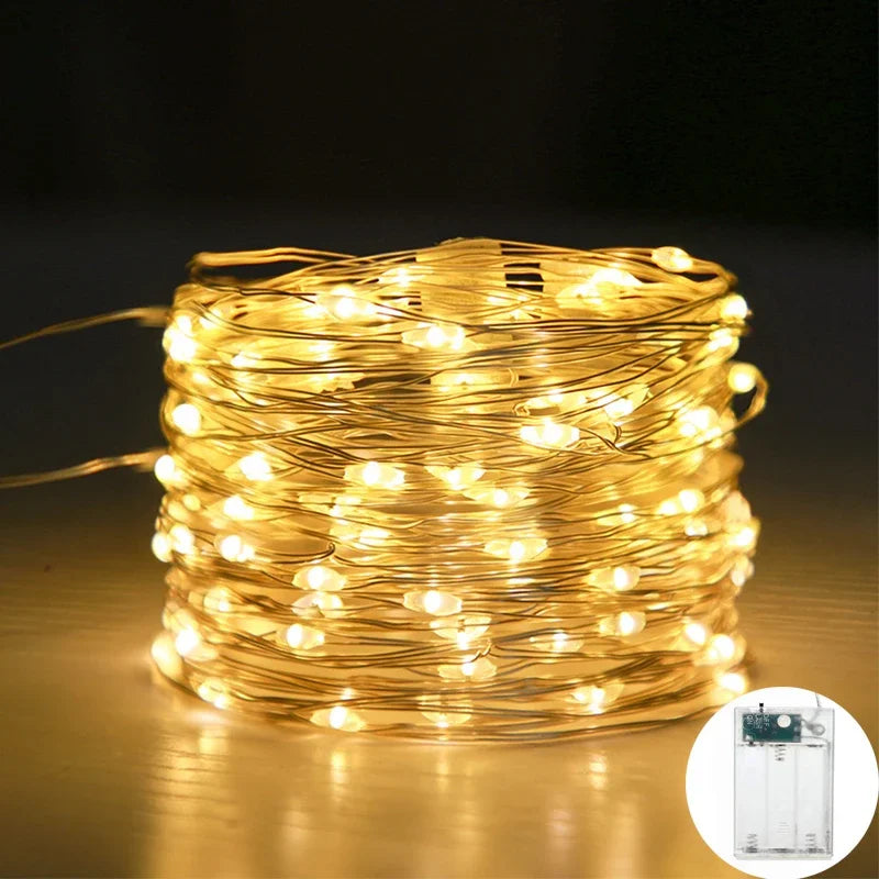 5M 10M Copper Wire LED String Lights Holiday Lighting Fairy Garland for Christmas Tree New Years Wedding Party Decoration