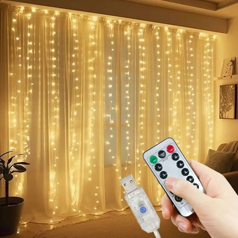 Remote Control 8 Mode USB LED Curtain Garland String Lights 3/6M Fairy Light Christmas Wedding Party Decorations Holiday Deocr