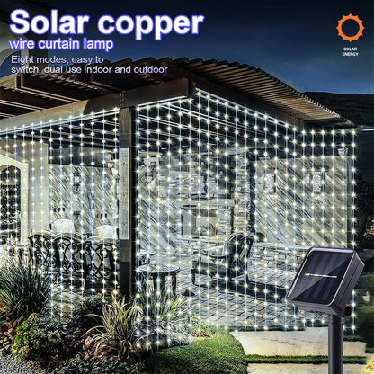 Solar Powered Curtain Lights Outdoor Waterproof  Decoration 8 Lighting Modes Curtain Fairy Lights Garden Christmas Decor Lights