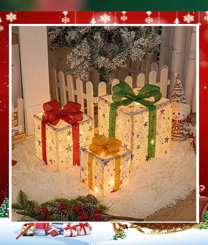 3Pcs/Set LED Christmas Gift Box Light Battery Powered Festive Decor Gift Case Home Outdoor Christmas Xmas Tree Wedding Ornament