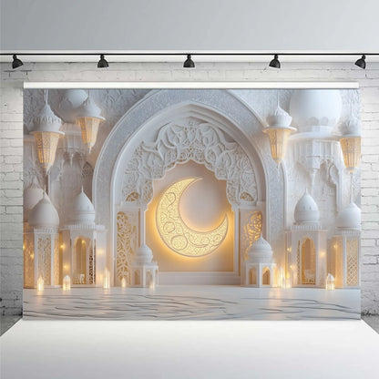 Eid Mubarak Backdrop Islamic Mosque Ramadan Aladdin Moroccan Golden Moon Lantern 2025Muslim Kareem Al Fitr Festival Photo Banner