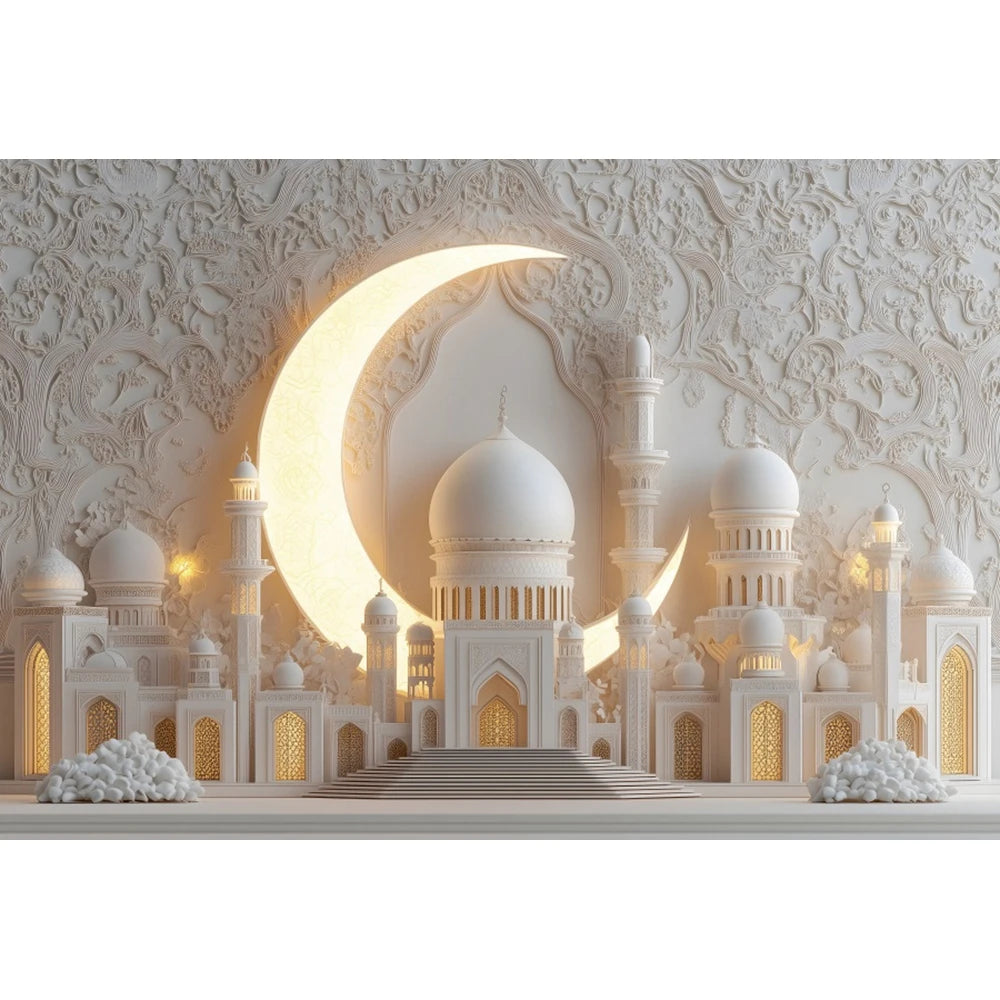 Eid Mubarak Backdrop Islamic Mosque Ramadan Aladdin Moroccan Golden Moon Lantern 2025Muslim Kareem Al Fitr Festival Photo Banner