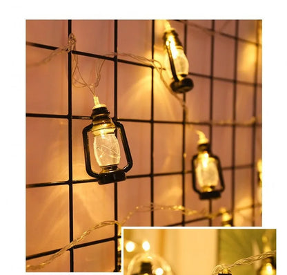 1m 10LED Mini Retro Kerosene Holiday String Light Battery Powered Lantern Fairy Garland Light for Bedroom Ramadan Decoration